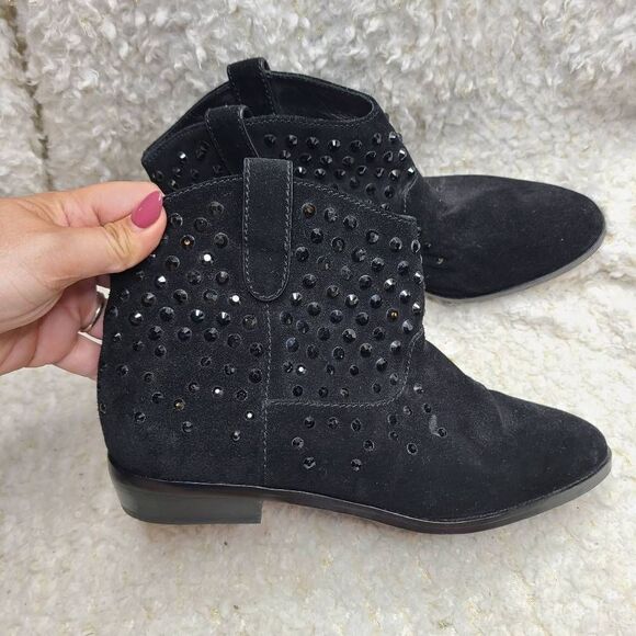 Michael Kors Dani Rhinestone Studded Black Suede Ankle Boots - Picture 2 of 7